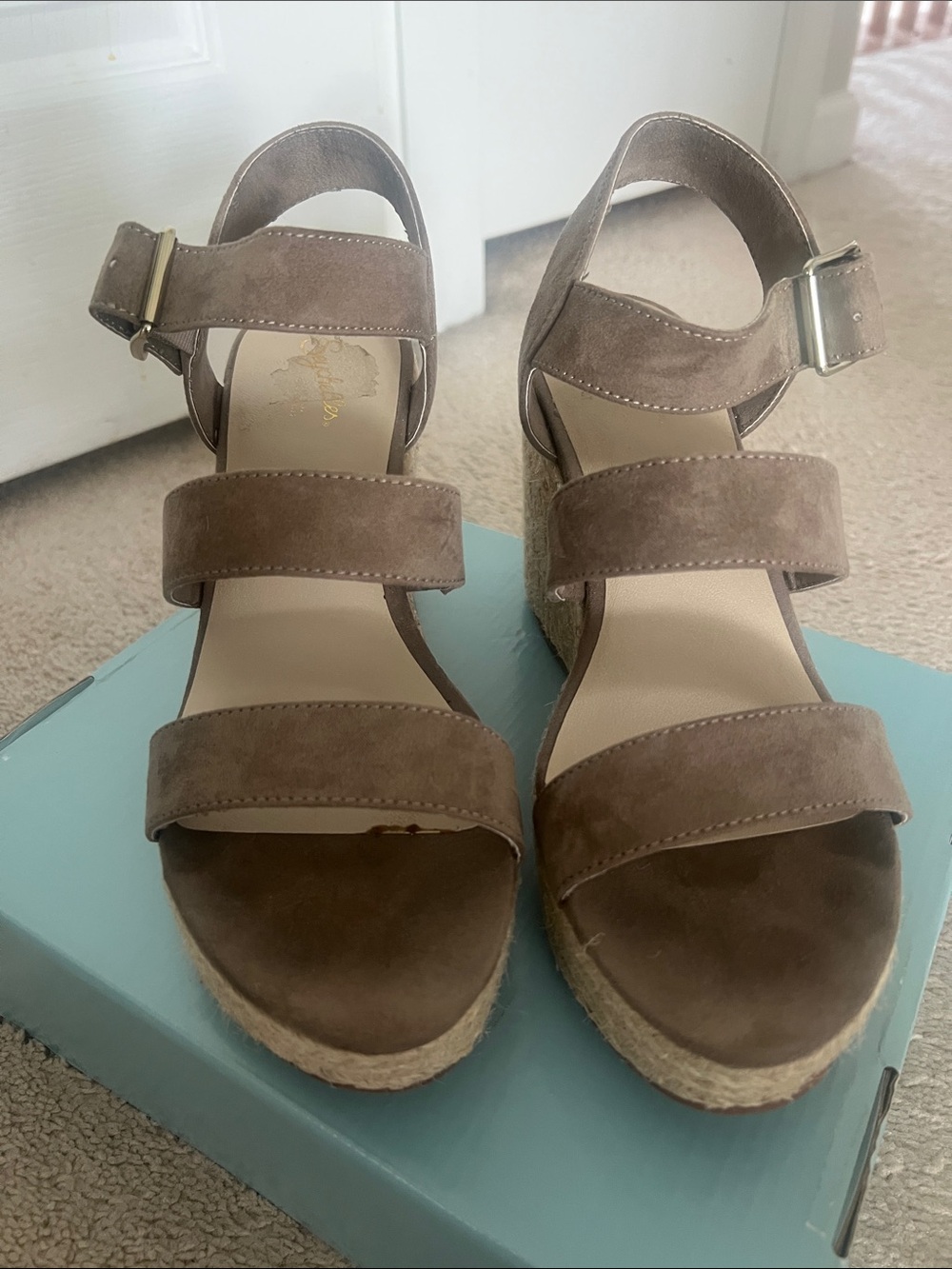 Seychelles Taupe Suede Espadrille Wedge Sandals